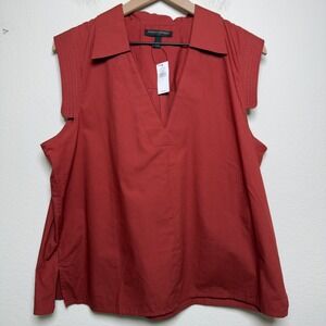 NEW Banana Republic Women 100% Cotton Top Large Embers Deep V-Neck Collar Office